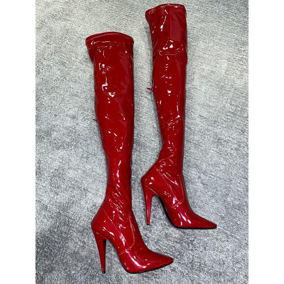 Saint Laurent YSL Aylah 110 Lava Red Patent Thigh High OTK Knee Runway Boot 42 - Picture 8 of 12